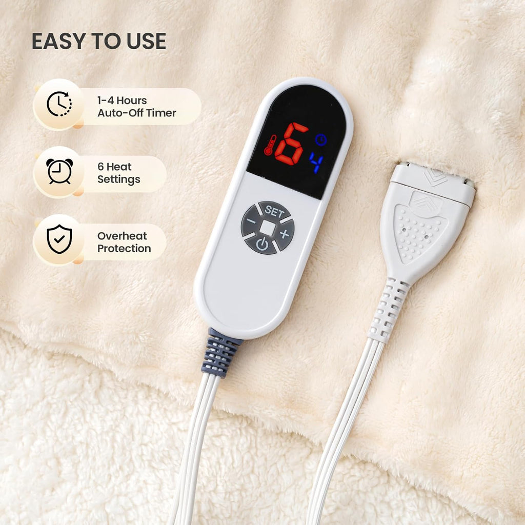 Heated Throw Blanket 50"x72", Electric Blanket with 3D Bubble-Shaped, Soft Flannel and Thickened Sherpa Fleece, 6