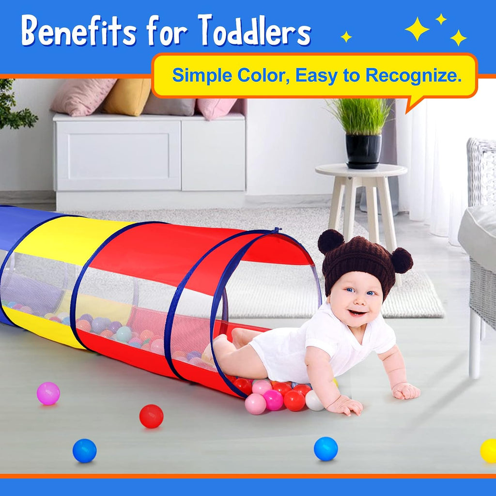 Kids Play Tunnel for Toddlers, Pop Up Crawl Through Tunnel Play Tent for Baby Infant Children or Dog with 2 Mesh