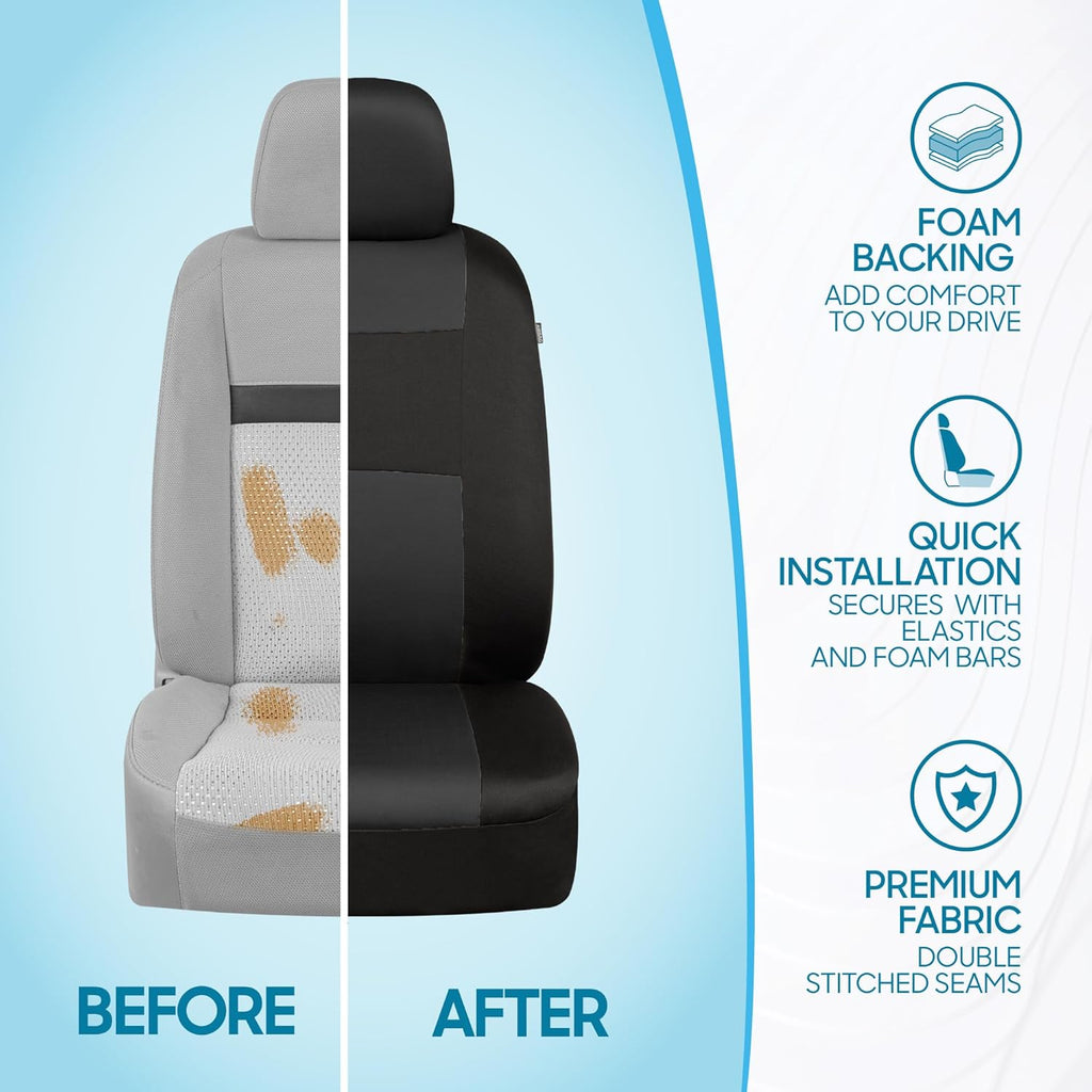 PolyPro Car Seat Covers Full Set in Charcoal on Black – Front and Rear Split Bench for Cars, Easy to Install Cover