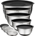 Mixing Bowls with Lids Set of 5 - Stainless Steel Mixing Bowl Set, Kitchen Nesting Metal Bowls with Non Slip Bottoms