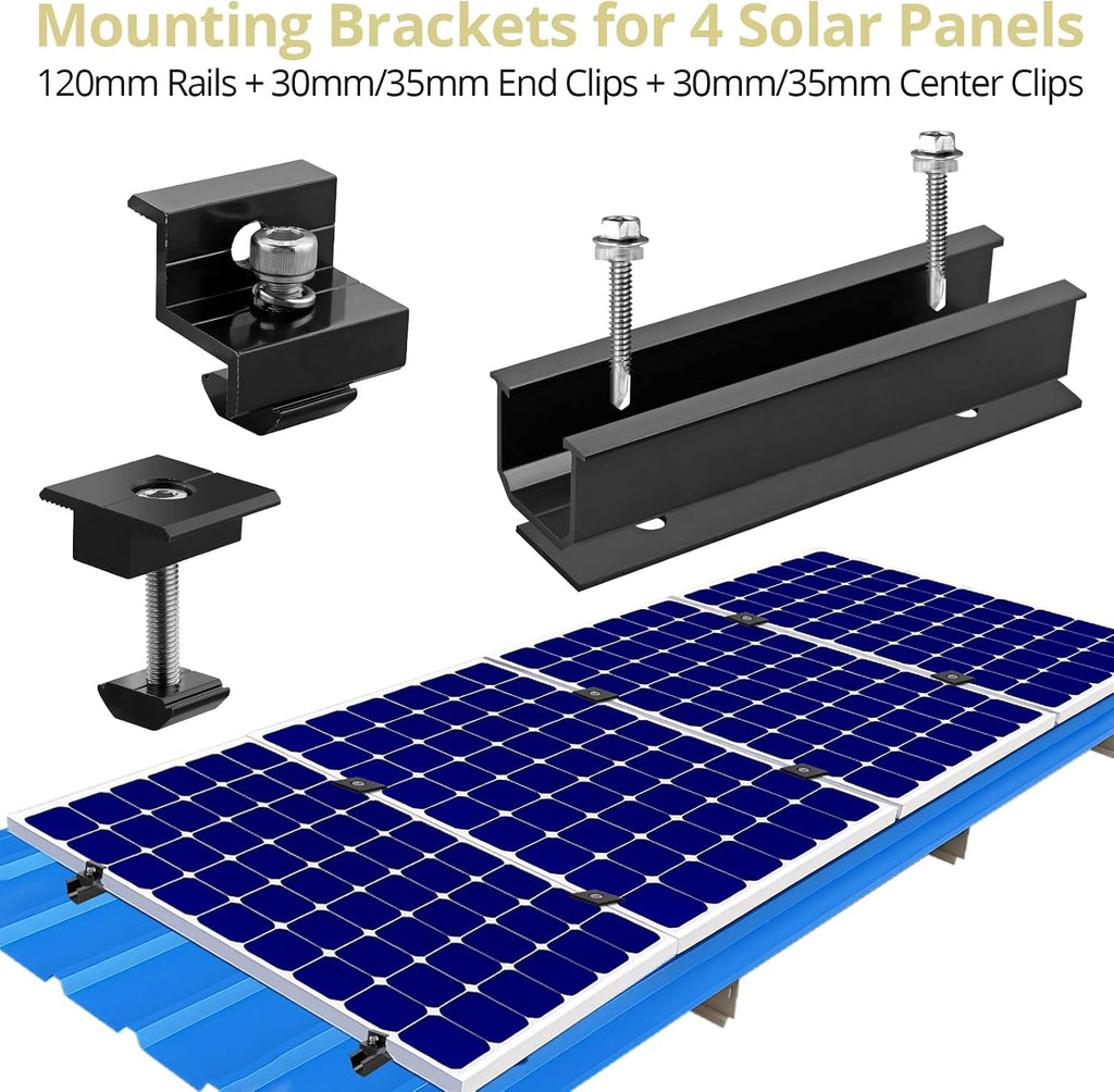 Solar Panel Mounting Brackets for Roof, Aluminum Solar Rails, Black | Solar Panel Mounting Kit For 4 Panels, Included