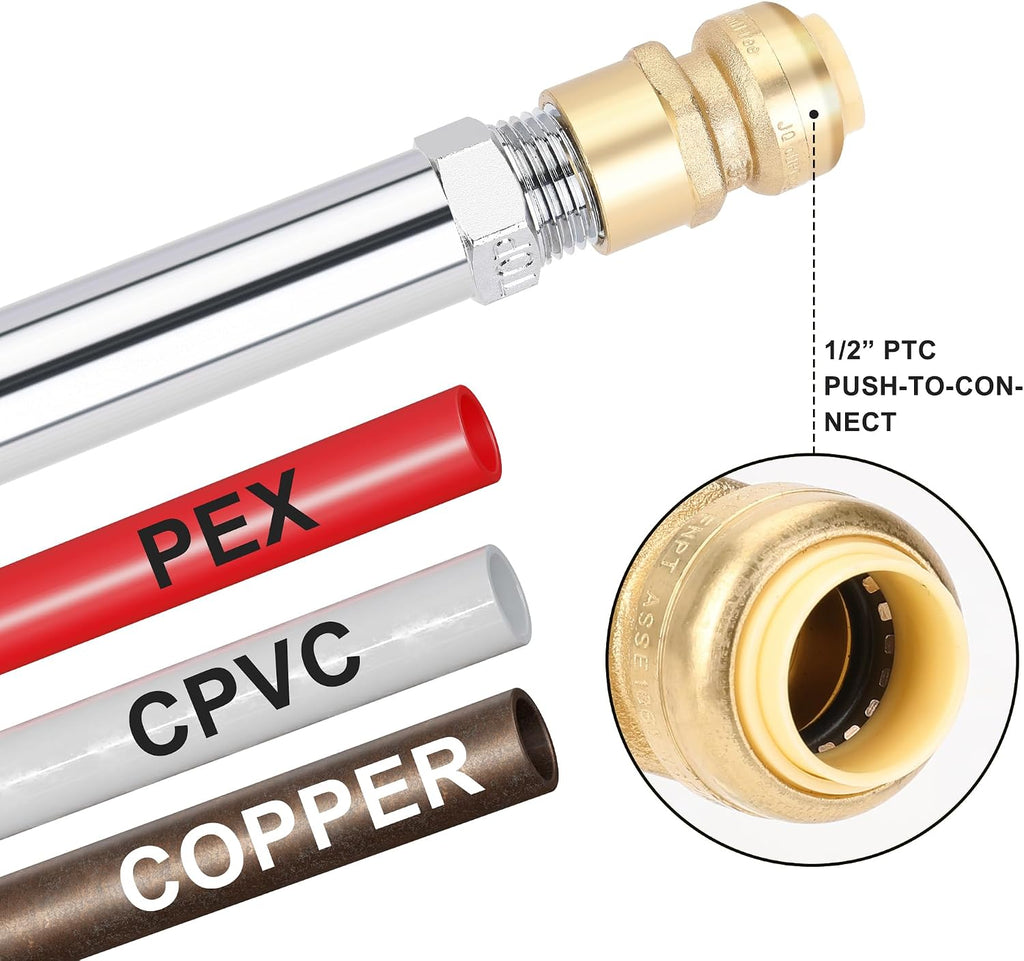 12 Inch Frost Free Sillcock, 1/2 Inch Push-to-Connect x 3/4 Inch MHT, No Lead Brass Frost Proof Outdoor Faucet Bib