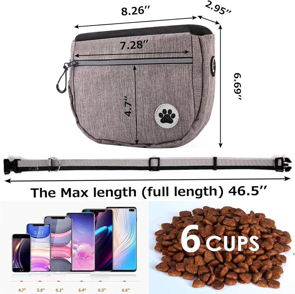 Large 7 Cup Dog Treat Pouch with Clicker,Treat Pouches for Pet Training,Crossover Self-Closing Bag,Built-in Poop Bag
