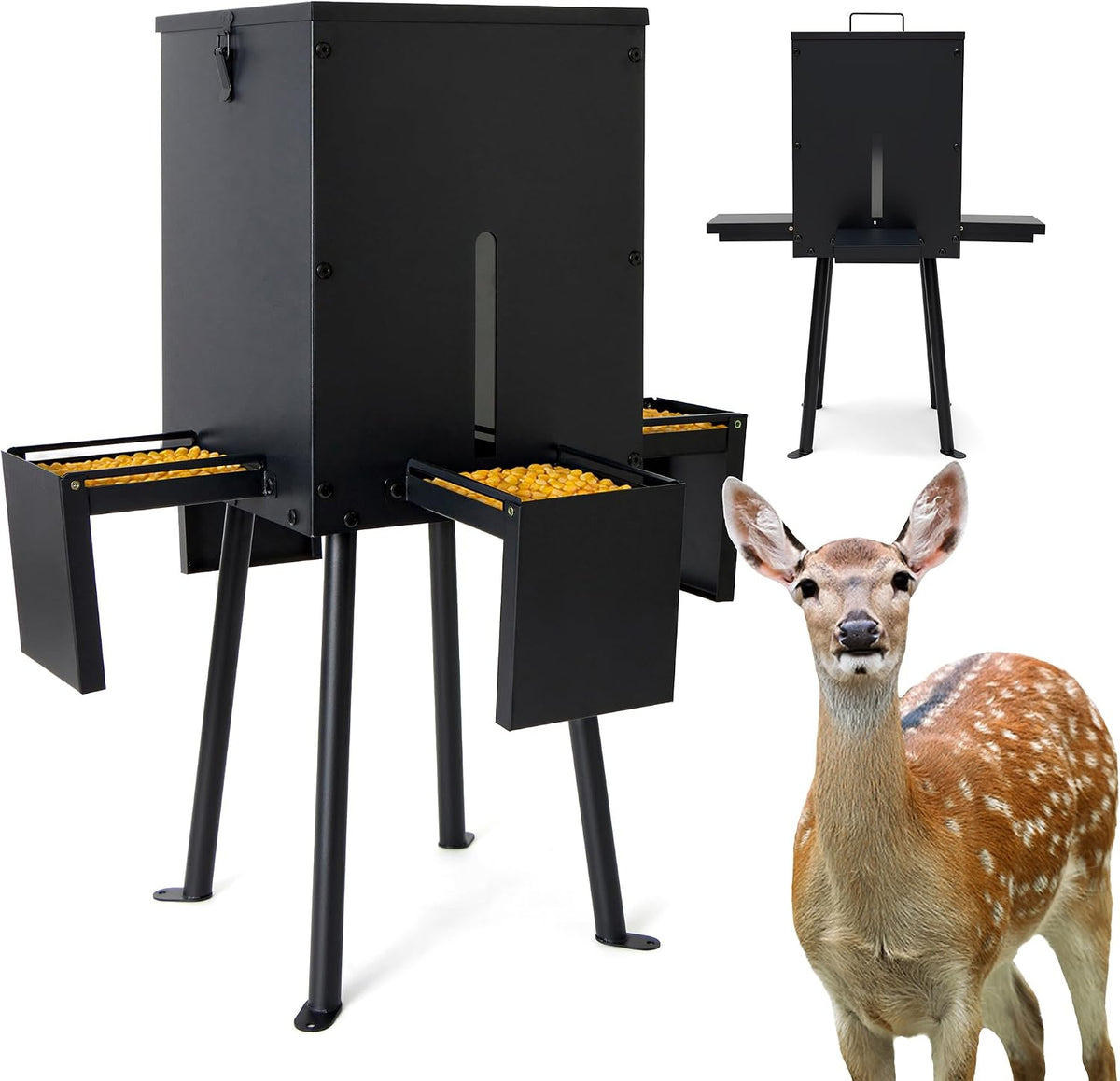 Gravity Deer Feeder with 4 Feeding Trays, Heavy - Duty Fodder Dispenser