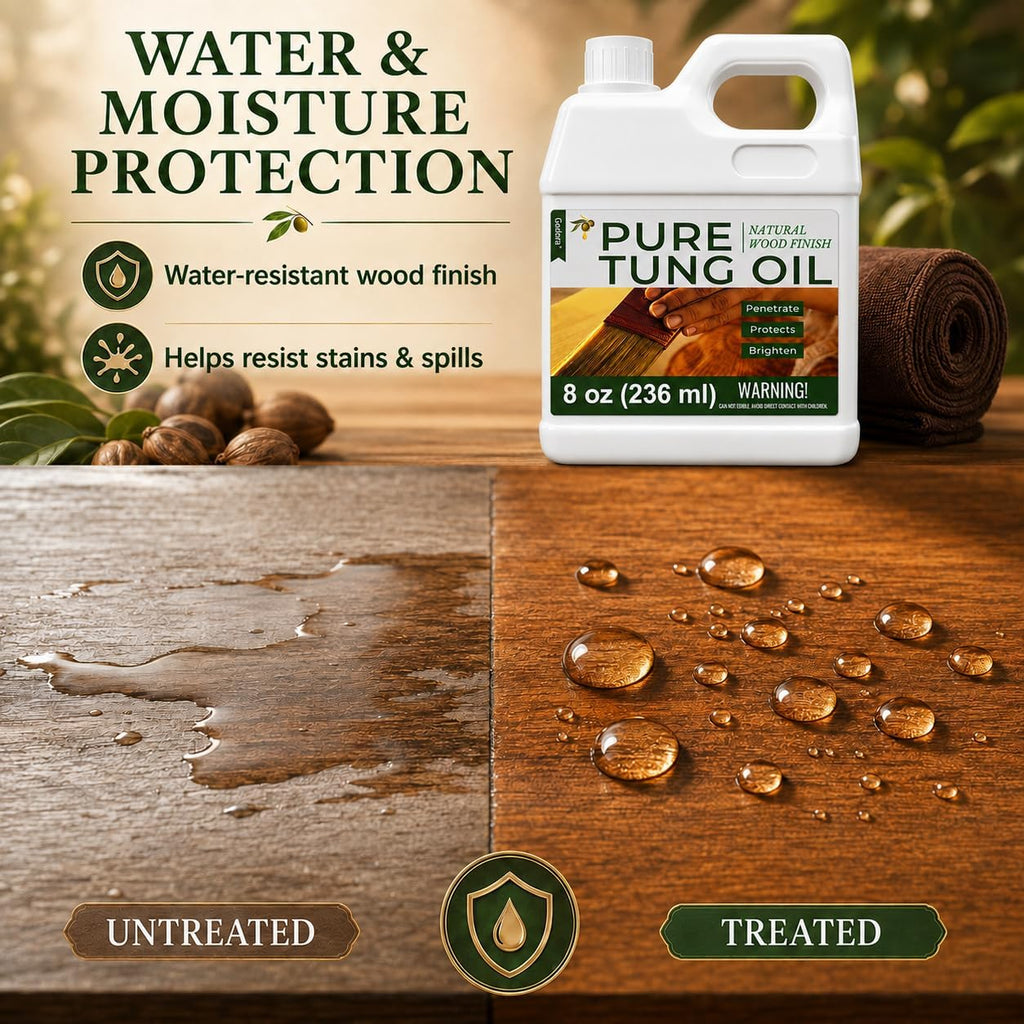 8oz 100% Pure Tung Oil for Wood, Food-Safe Waterproof Tung Oil with Towel