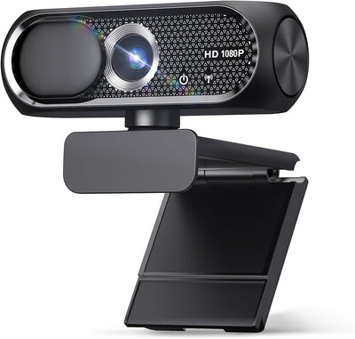 1080P HD Webcam with Microphone, Noise Cancellation, Privacy Cover, Wide-Angle Lens, Auto Light Correction, Plug &
