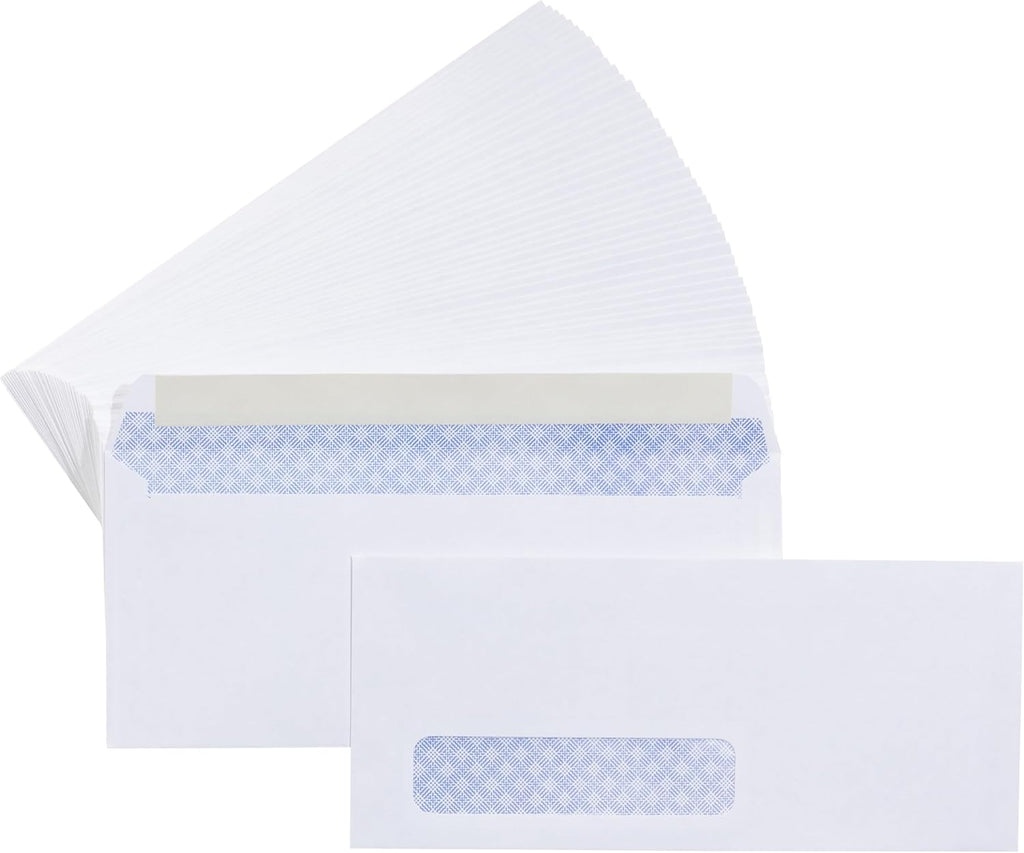 #10 Security-Tinted Self-Seal Business Envelopes with Left Window for Invoices and Documents, White, 500-Pack