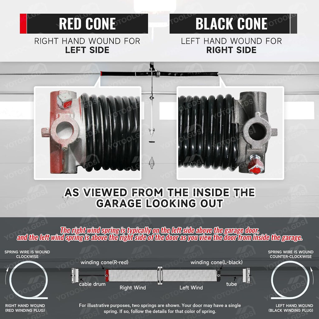 Right Hand Wind（Red Cone）2" Garage Door Torsion Spring with Non-Slip Winding Bars & Gloves, High Precision