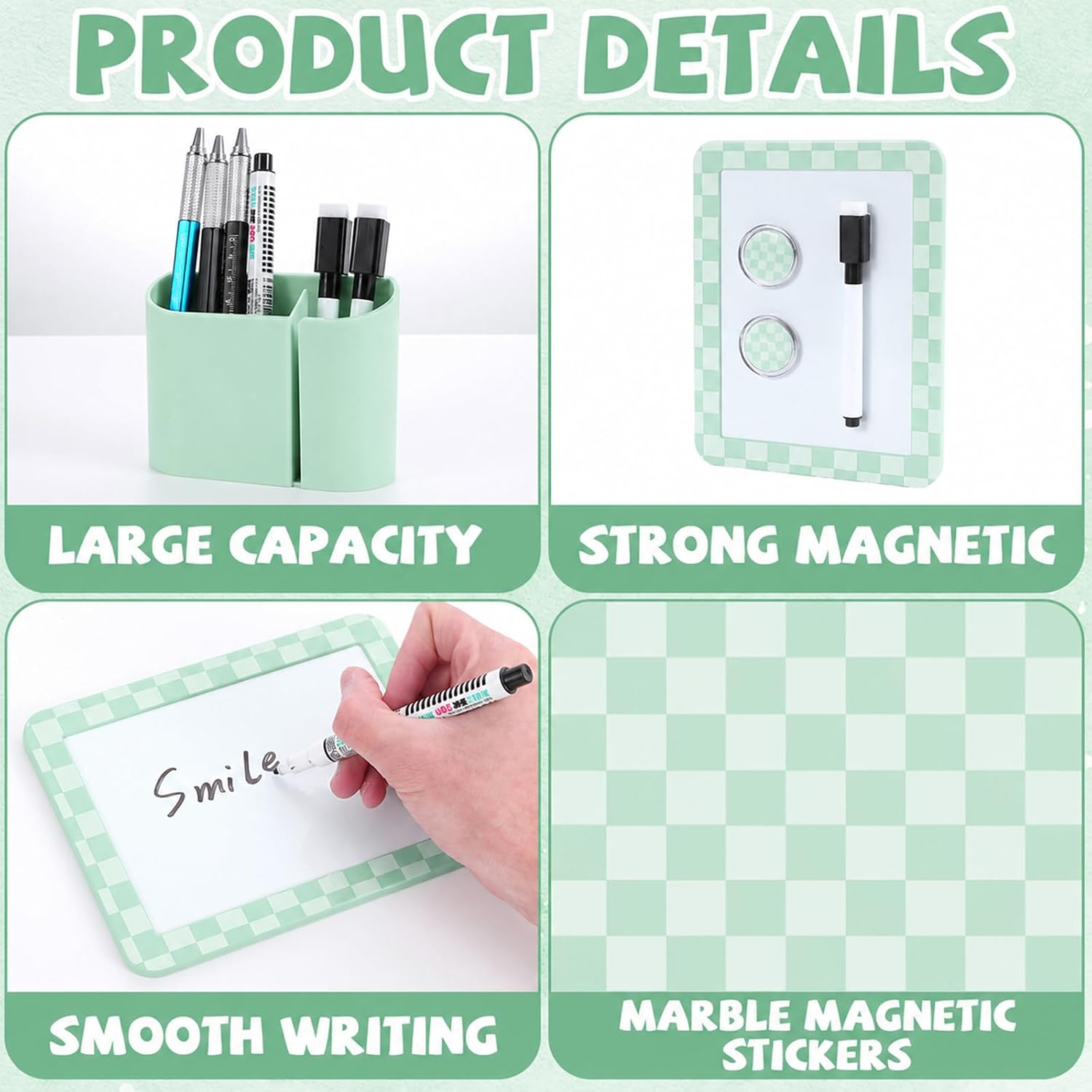 Green Checkered Locker Accessories and Organizer Kit Include Pastel Checkerboard Print Wallpaper Magnetic Mirror