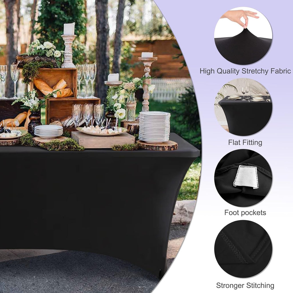 6FT Spandex Table Cover, Stretch Fitted Tablecloth, Black