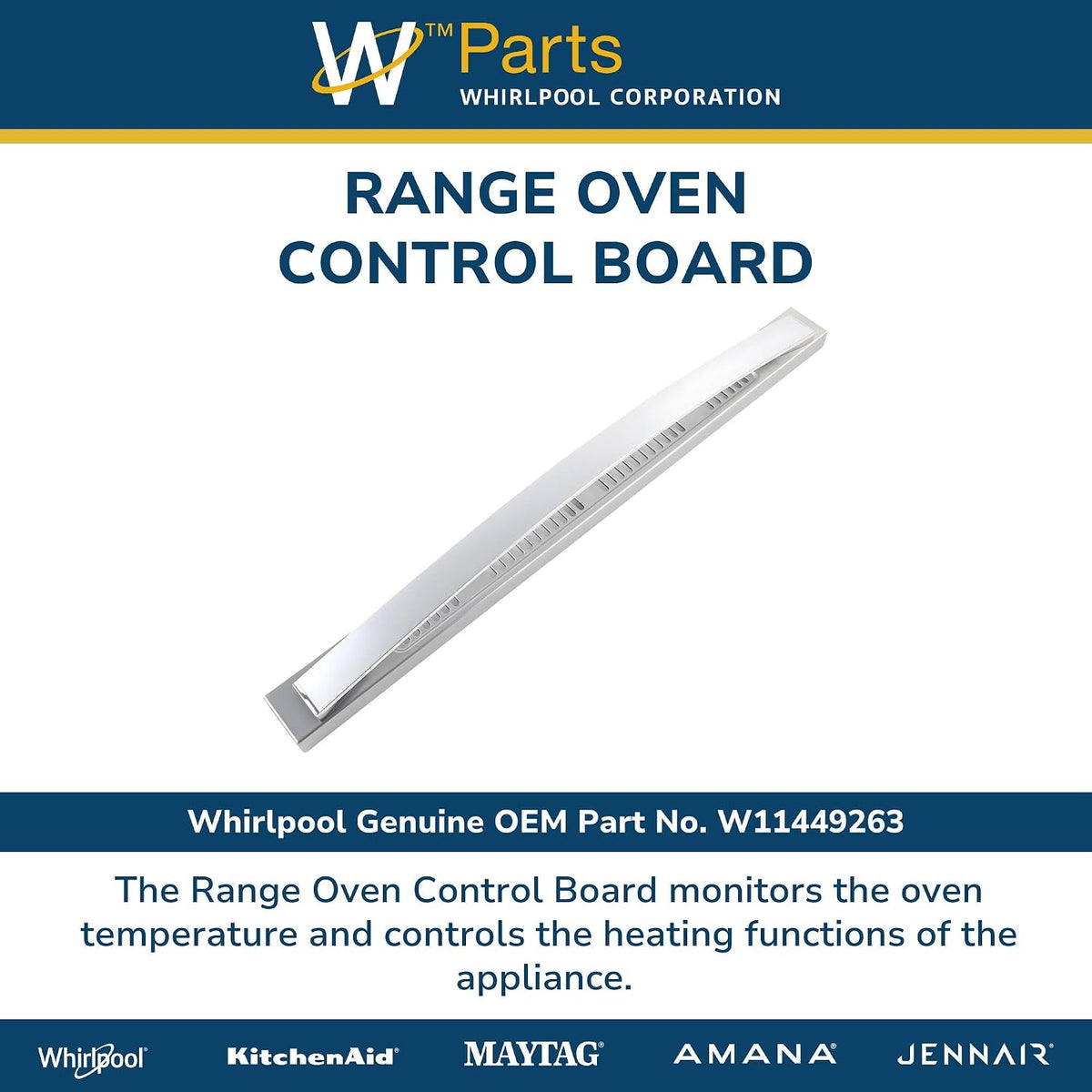 Whirlpool W11449263 Genuine OEM Range Oven Control Board Replacement Part - Replaces W11249084, W11241393, and W11242950