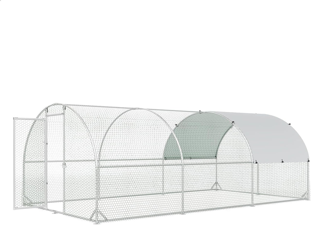 Metal Chicken Coop, 10x20 FT Walk-in Chicken Run Pen Poultry Cage, Water-Resistant & Anti-UV Cover, Large Chicken