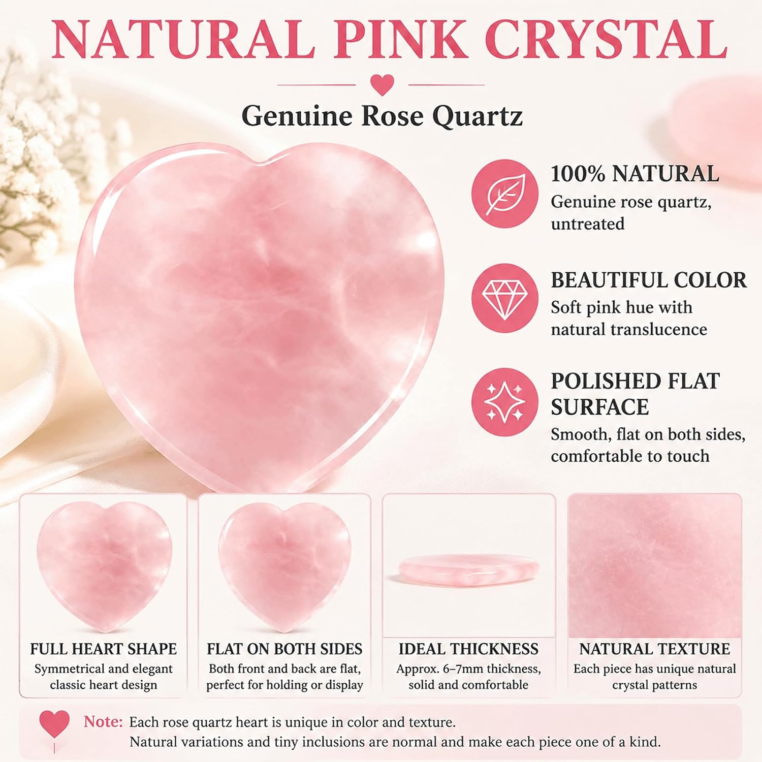Rose Quartz Pet Memorial Gifts for Loss of Dog, Cat -Heart Crystal Stone