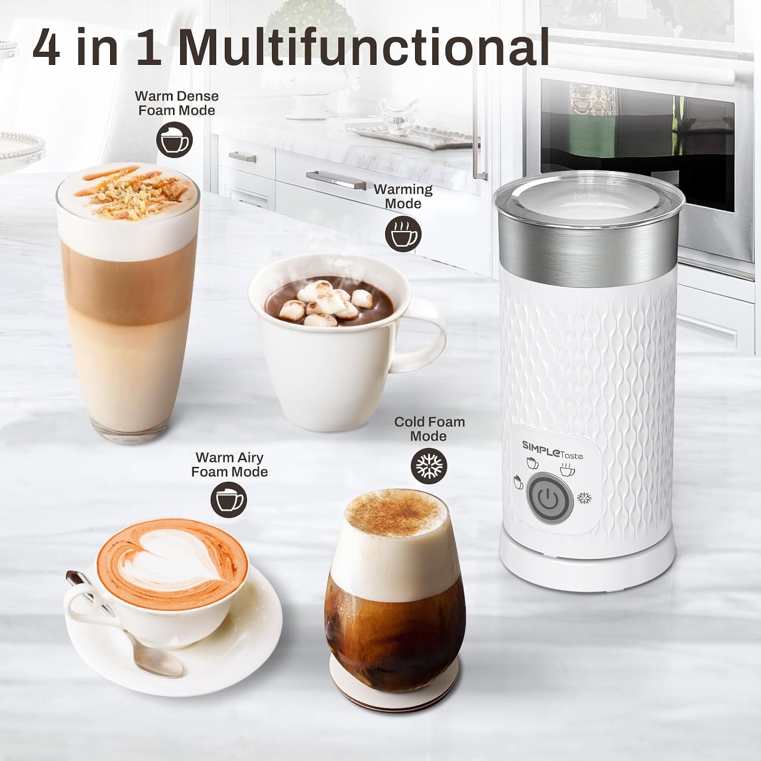 Milk Frother, 4-in-1 Electric Automatic Milk Steamer | Warm and Cold Foam Maker and Milk Warmer for Latte