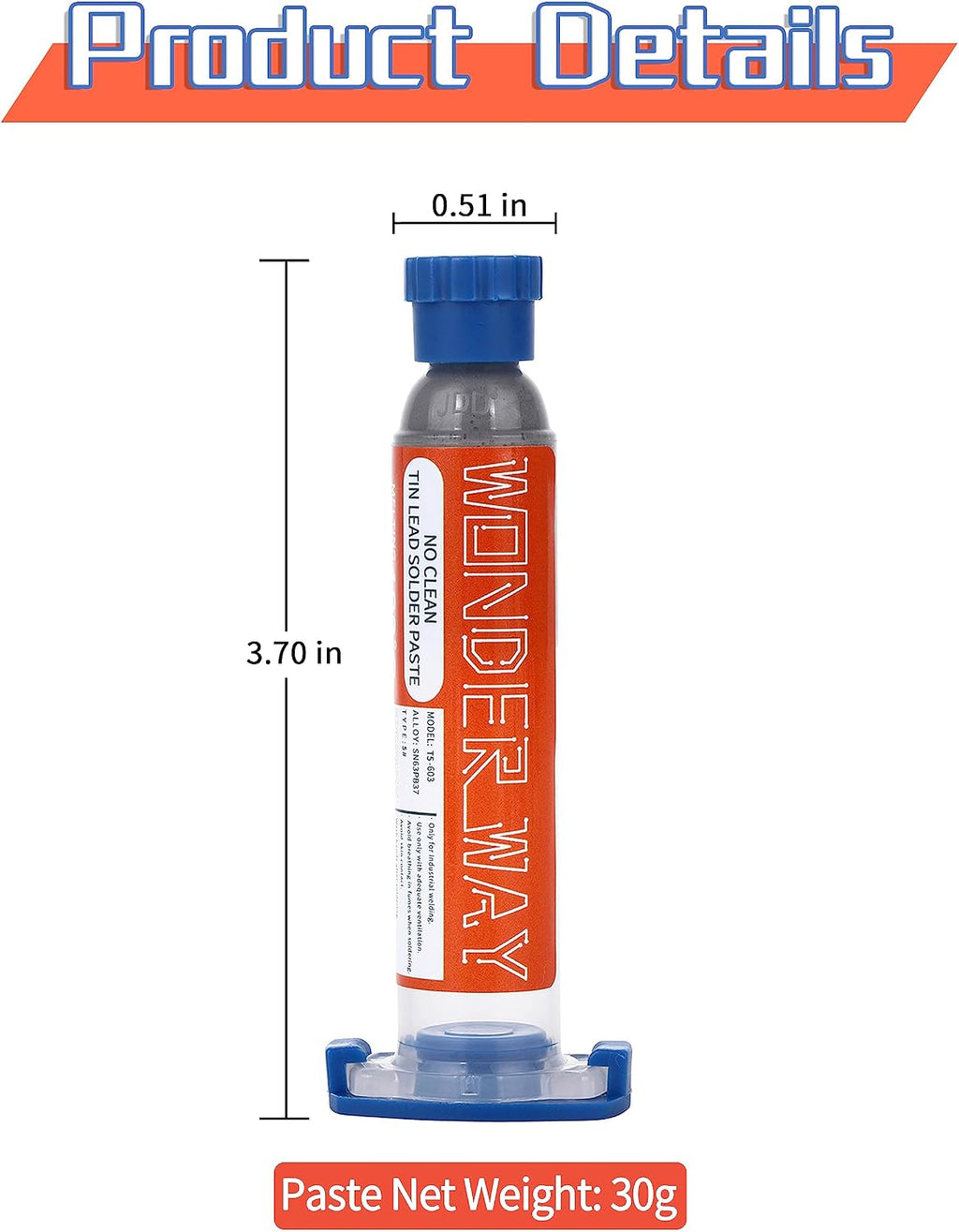 Wonderway Sn63/Pb37 T5 Tin Lead Solder Paste No Clean, 183℃ Melting Point (30g)