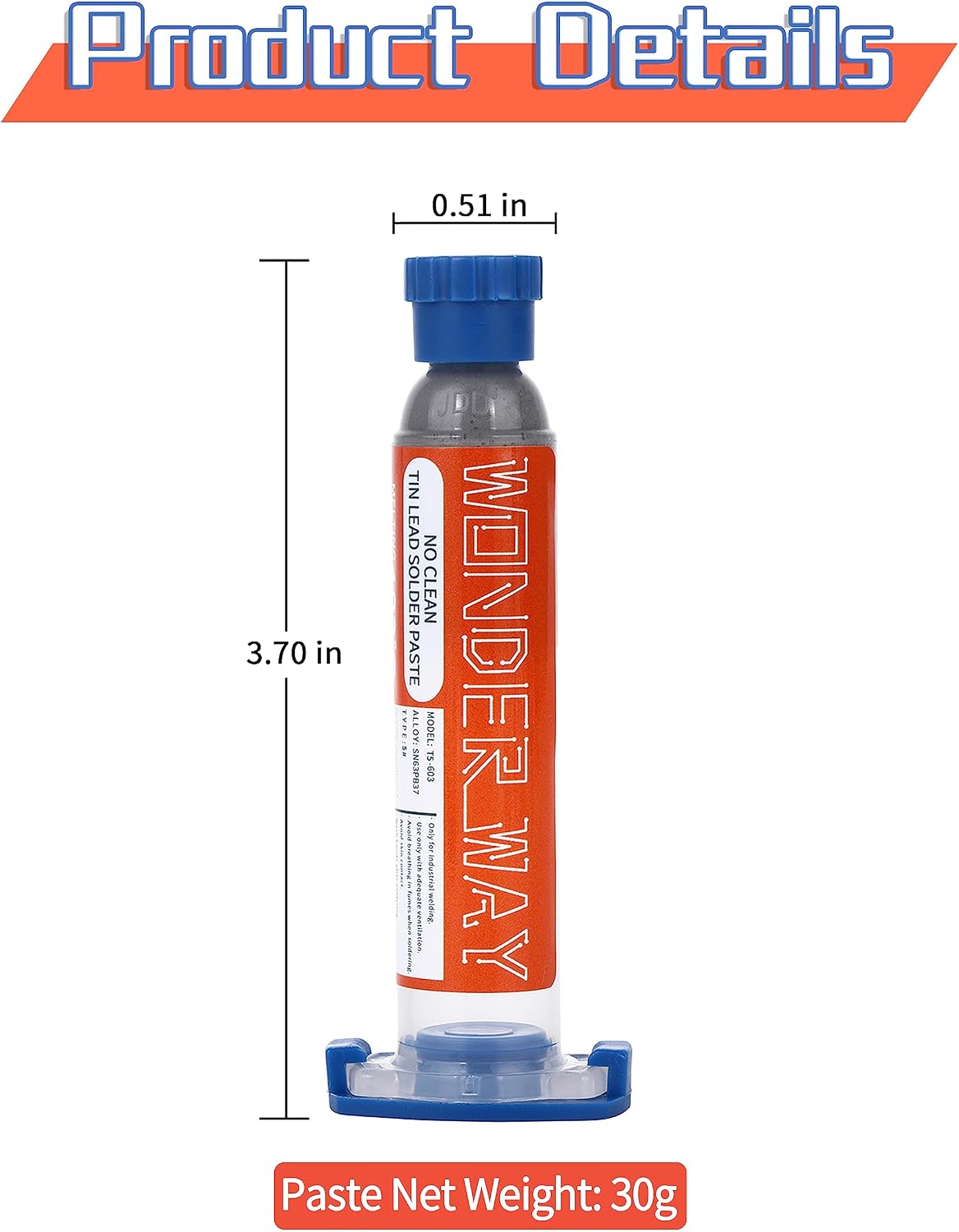 Wonderway Sn63/Pb37 T5 Tin Lead Solder Paste No Clean, 183℃ Melting Point (30g)