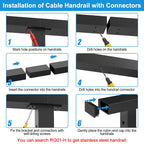Black Extension Connectors for Cable Railing Flat Handrail