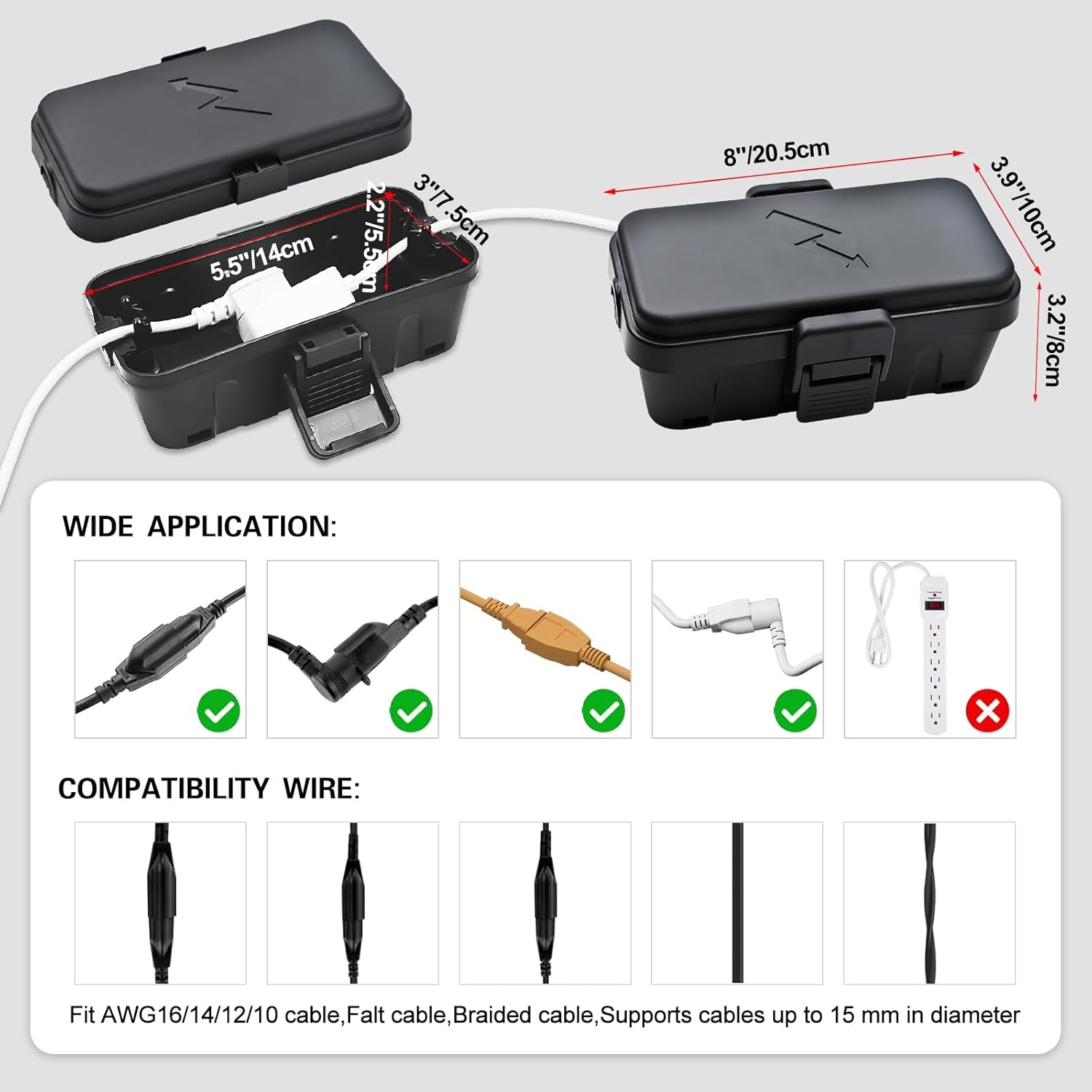 Small Weatherproof Electrical Connection Box(Inner 5.5 x 3 x 2.2inch),Outdoor Electrical Box,Waterproof Extension