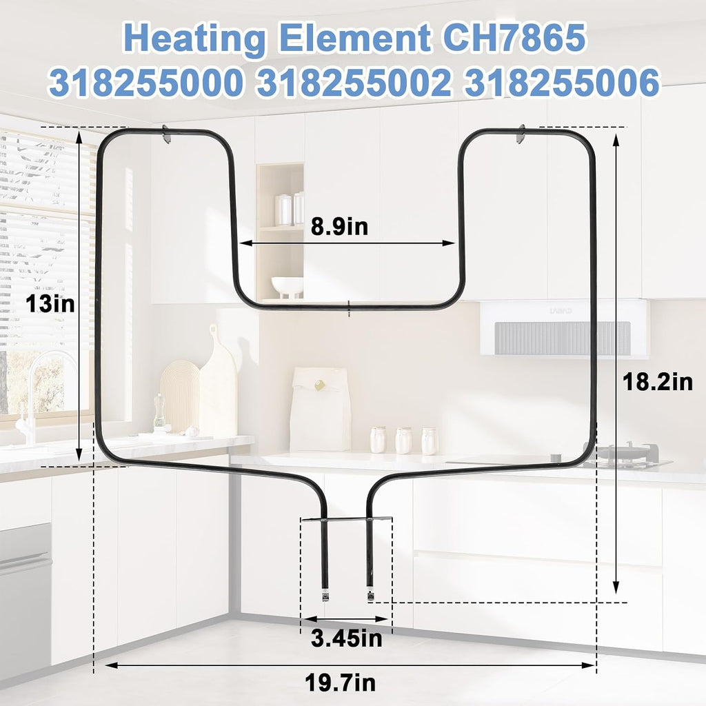 Range Oven Bake Lower Unit Heating Element CH7865 compatible with Frigidaire 318255000 318255002 318255006 5303310512 3203534 PS3633414 AP5590131