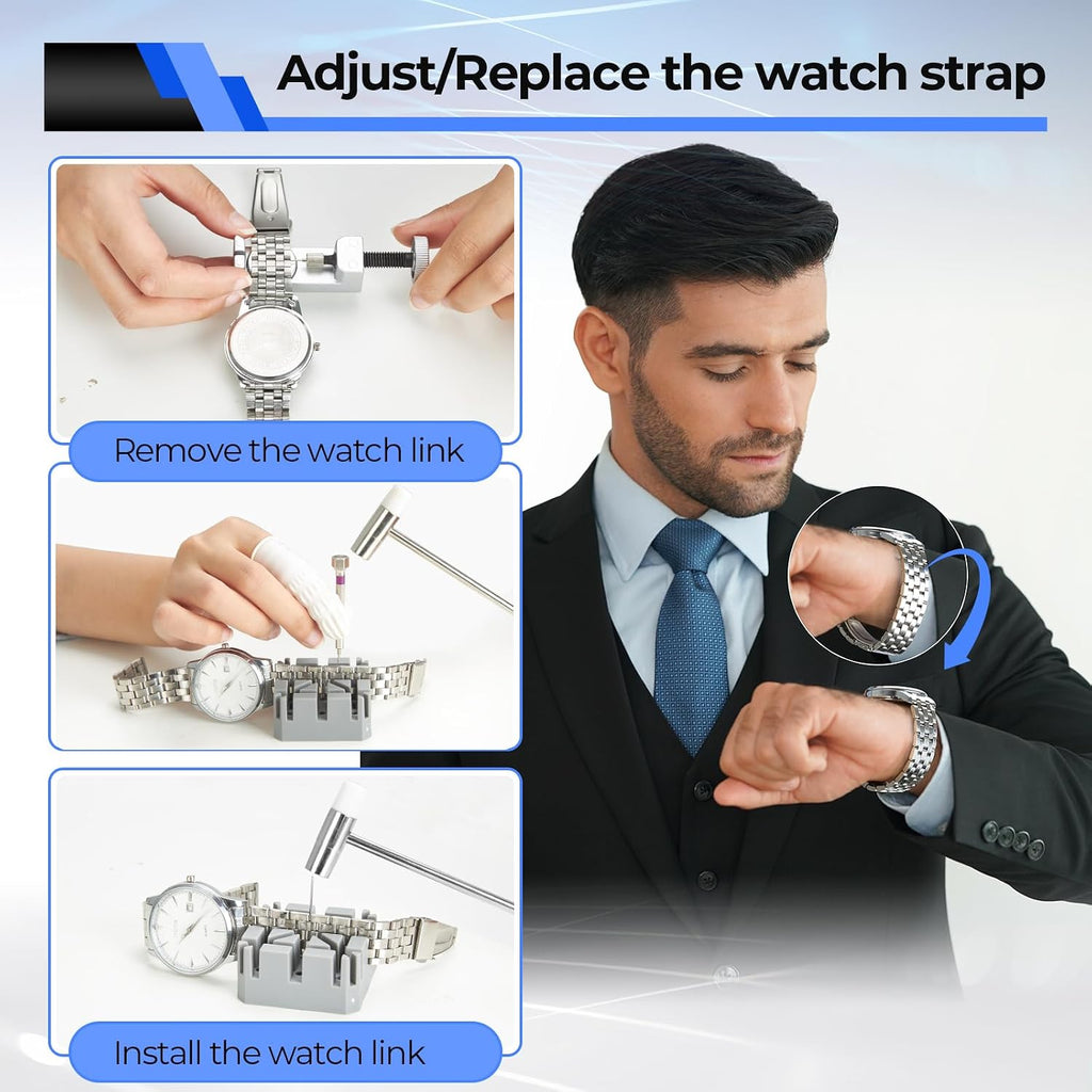 192 PCS Watch Repair Kit, Link Removal Tool Case Opener Spring Bar | Battery replacement tool, stainless steel, PU