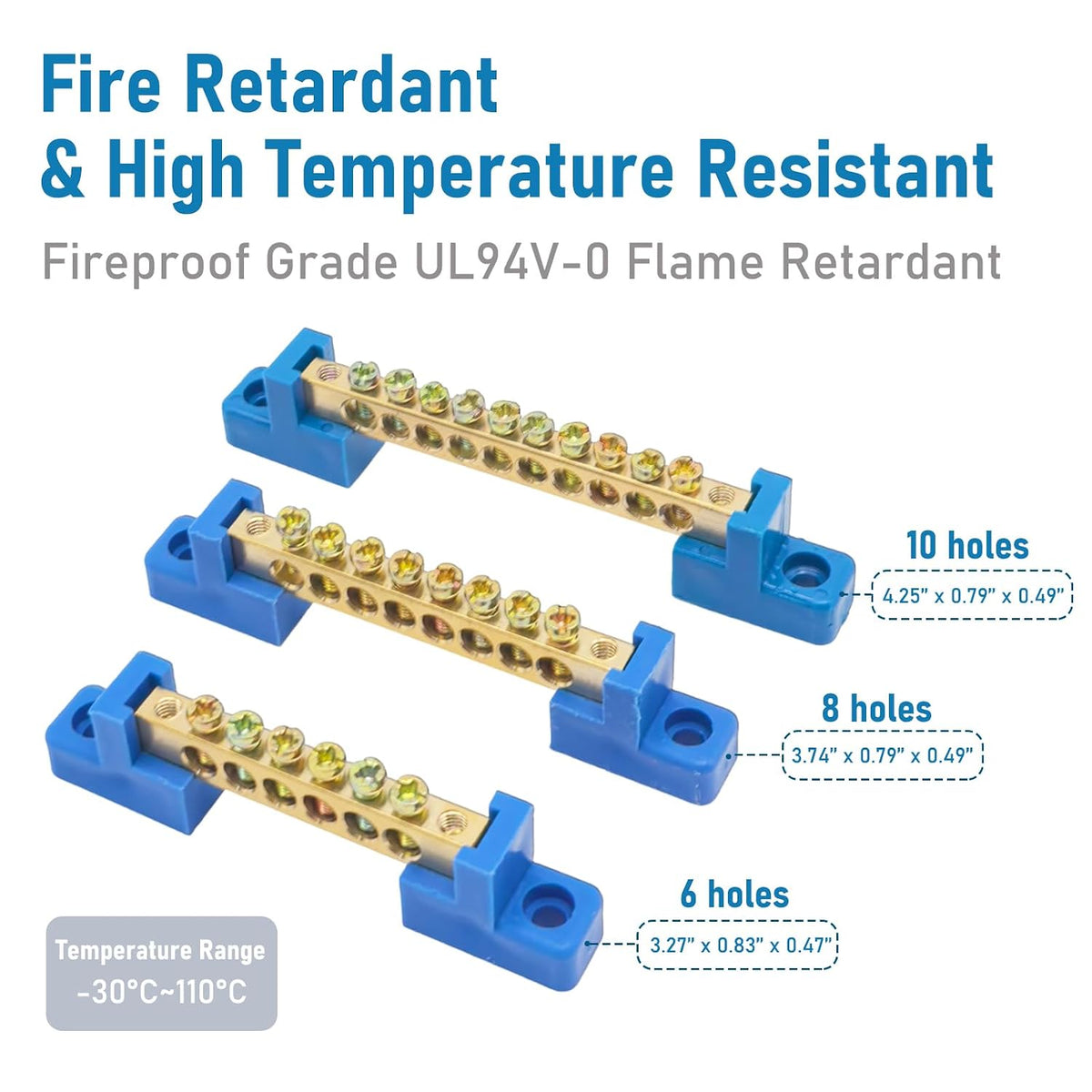 Grounding Bus Bar 10 Positions Brass Wire Screw Terminal Block