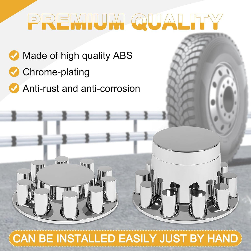 Axle Cover Chrome ABS Flat Top Combo Kit with 33mm Thread-on Lug Nut Covers 2 Front and 4 Rear Axle Wheel Covers and