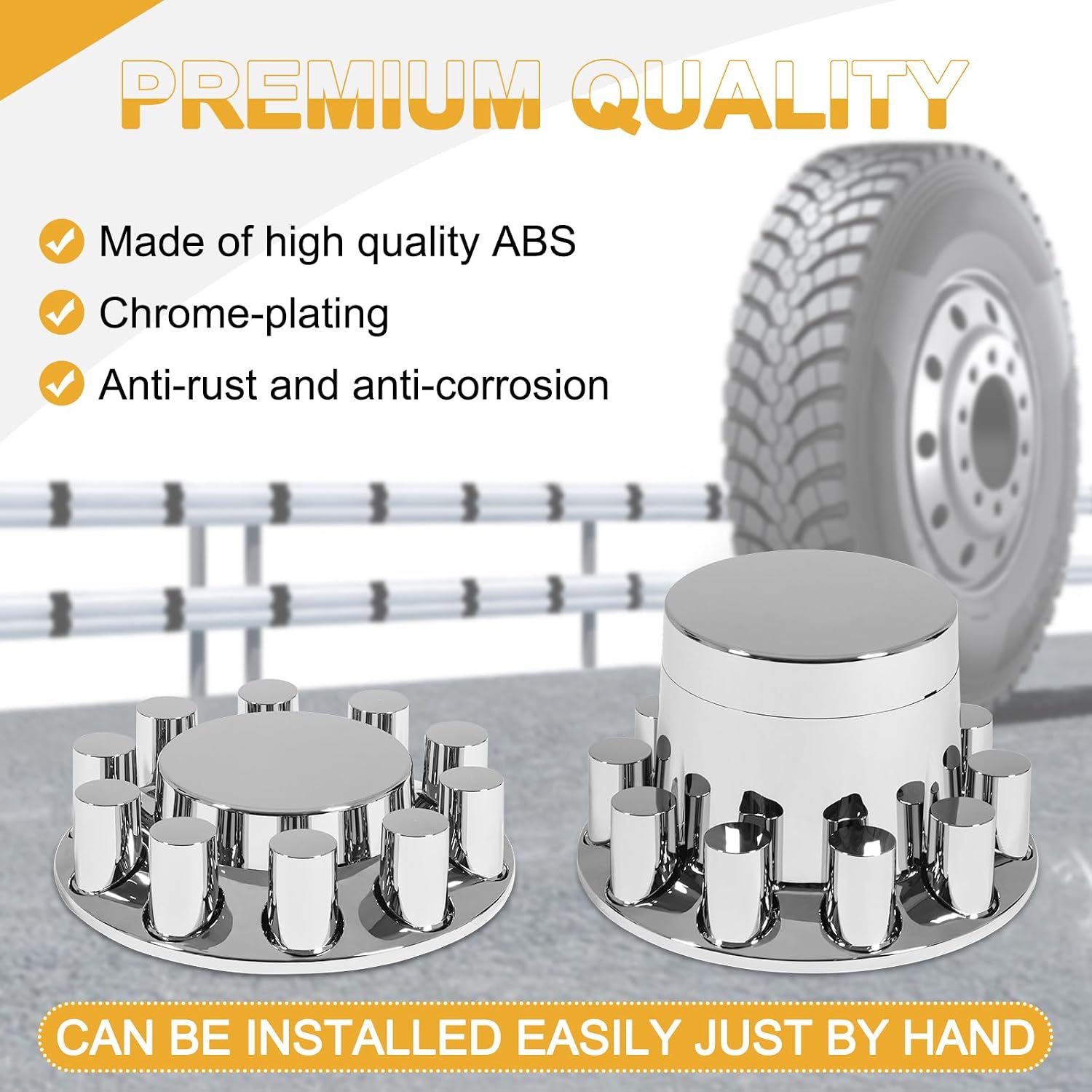 Axle Cover Chrome ABS Flat Top Combo Kit with 33mm Thread-on Lug Nut Covers 2 Front and 4 Rear Axle Wheel Covers and