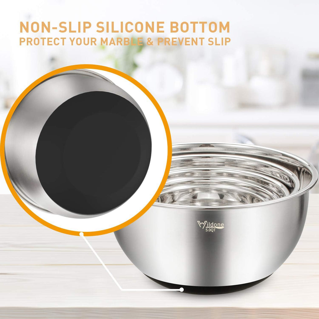 Mixing Bowls with Airtight Lids Set, 5PCS Stainless Steel Nesting Bowls for Kitchen, with Grater Attachments &