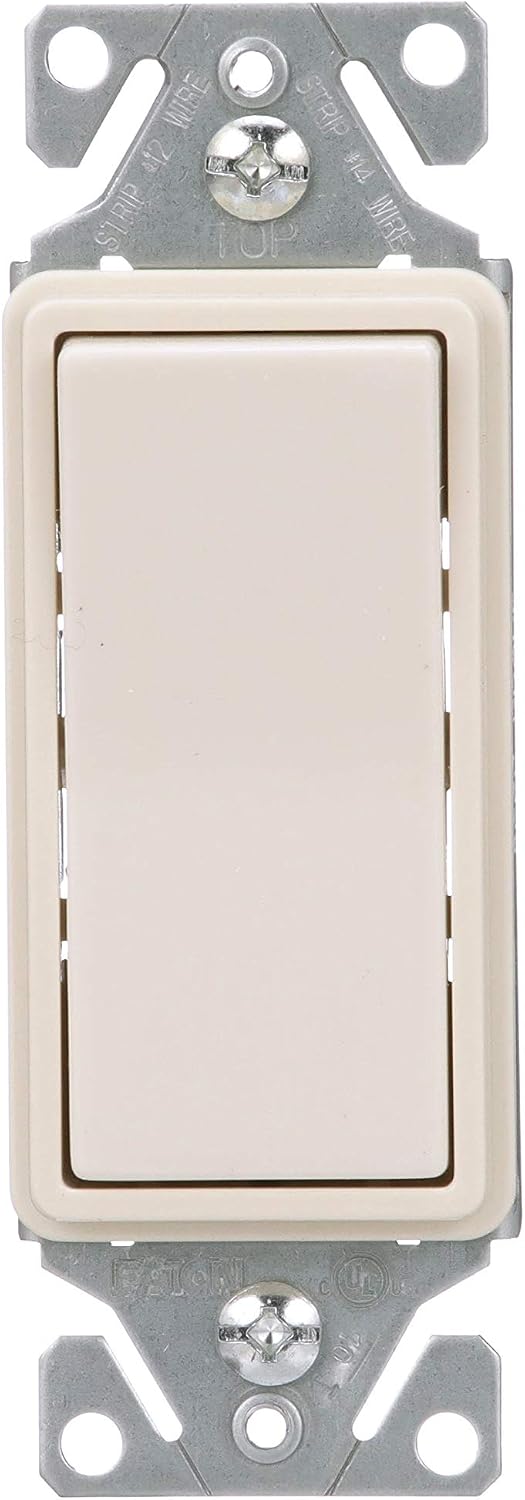 Eaton 7511LA 15-Amp 120/277-volt Heavy-Duty Grade Single-Pole Decorator Lighted Switch, Light Almond