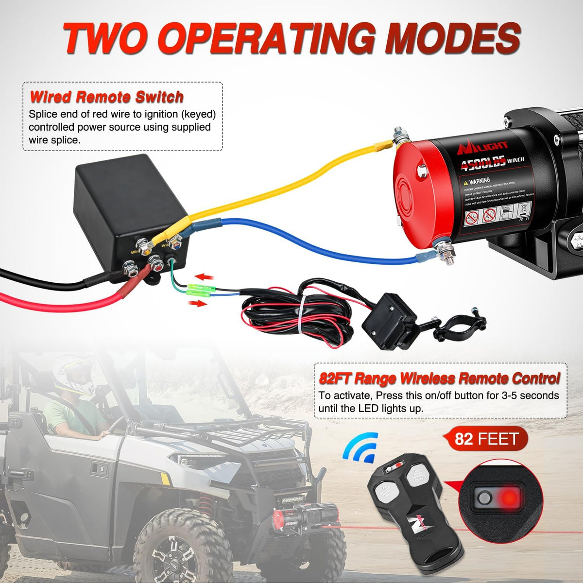 ATV UTV Electric Winch 12V 4500 lb w Synthetic Rope Remote Control