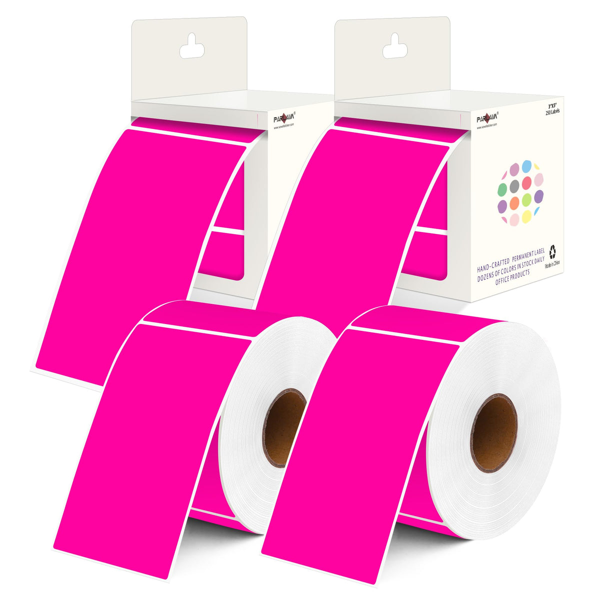 3x5 inch Rectangle Color Code Stickers, 1000PCS Fluorescent Pink Label