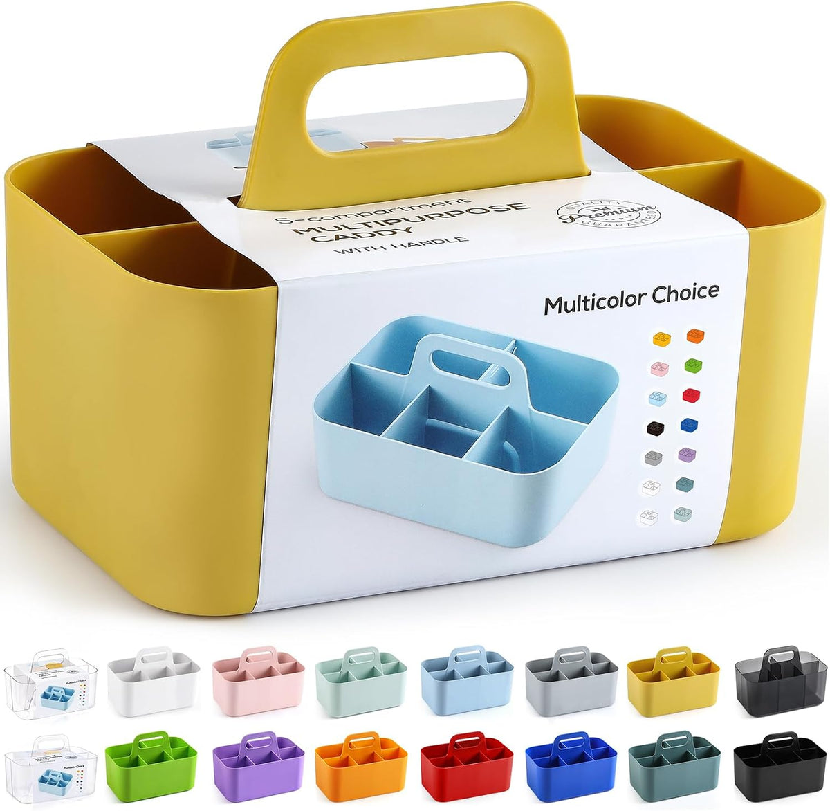 Multiuse Caddy Organizer with Handle, Portable Divided Plastic Tote Bin - Art Craft, Stationary Pen Marker Crayon
