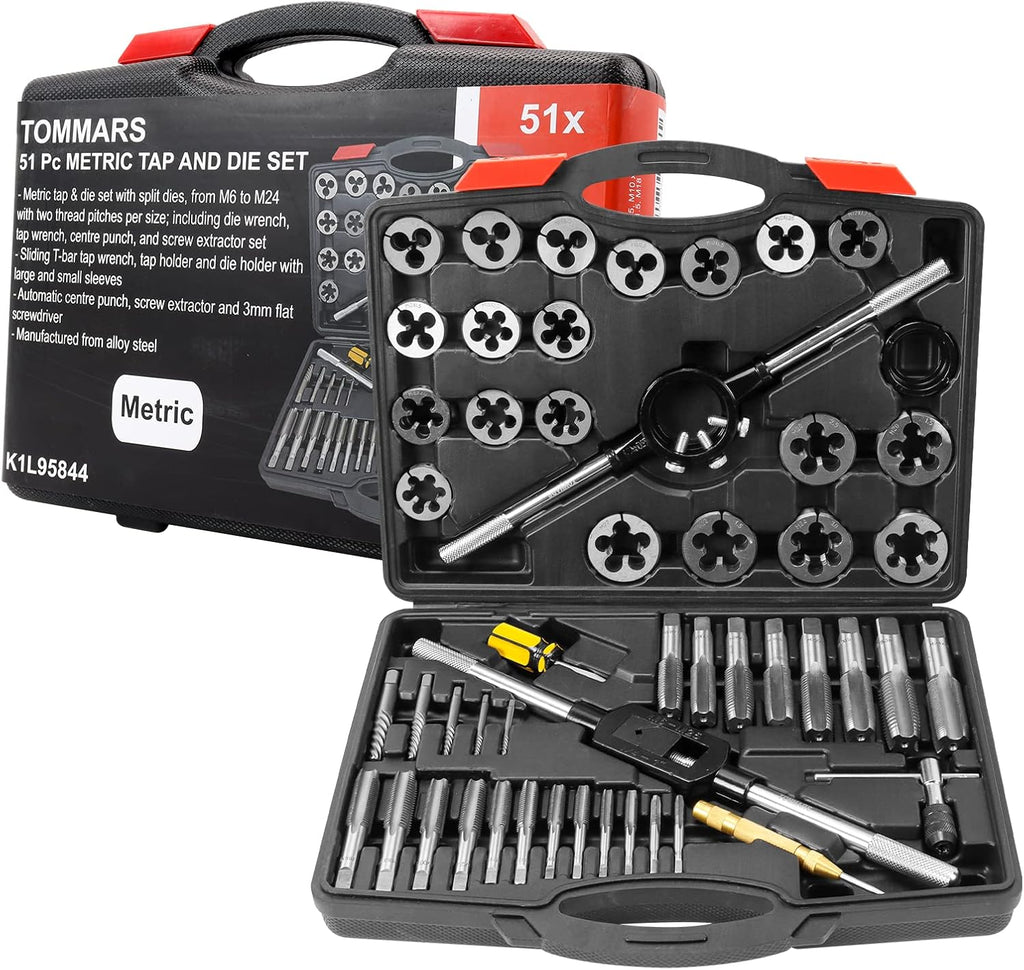 TOMMARS 51Pcs Jumbo Tap and Die Set, M6-M24 Metric Threading