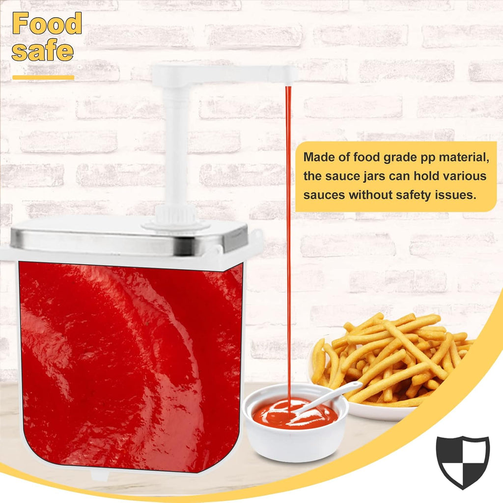 Commercial Sauce Dispenser Pump, 6L Condiment Pumps Station with Food-Grade Containers & Pumps