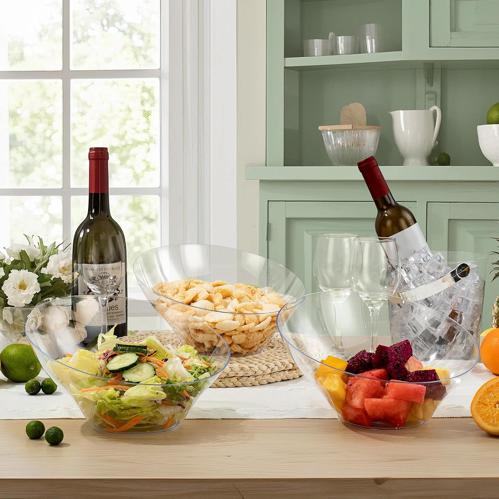 54 Oz Clear Plastic Angled Serving Bowls, 12 Pack
