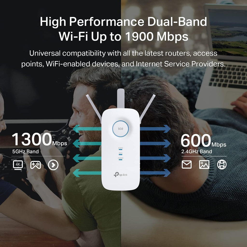 AC1900 WiFi Range Extender RE550 | Dual-Band Wireless Repeater Amplifier w/Gigabit Ethernet Port | Up to 2200 Sq.