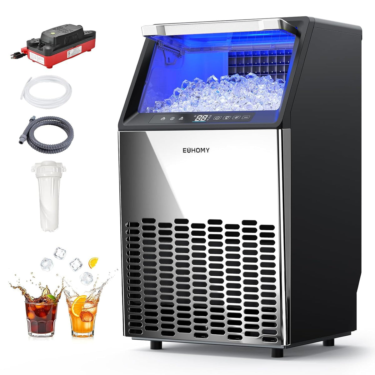 Under Counter Ice Maker, Drain Pump, 120 Lbs/24H, 33 Lbs Bin