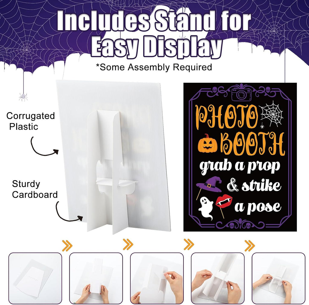 Photo Booth Sign with Stand Retro Background Table for Halloween Indoor and Outdoor Party Theme Event Photography