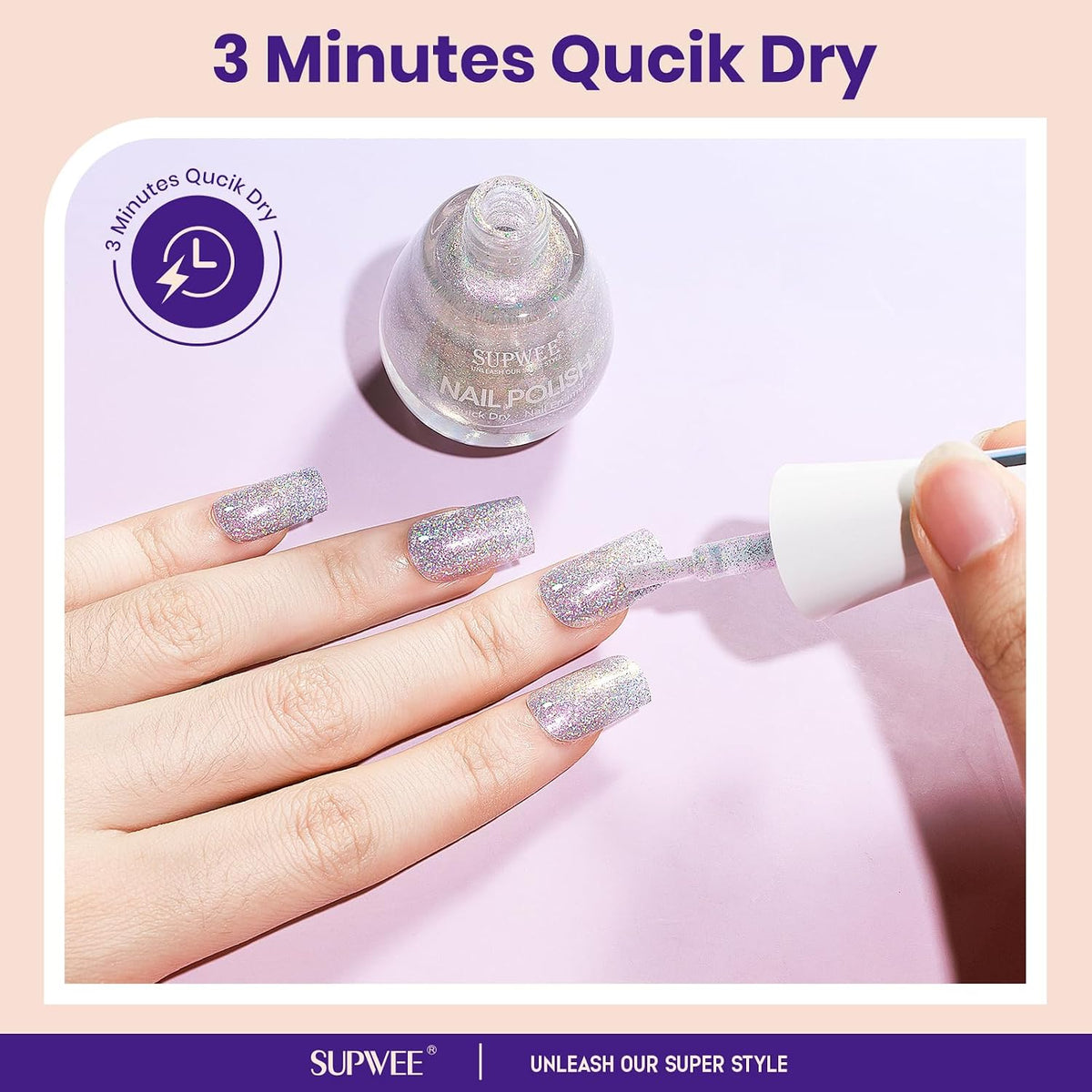 Glitter Holographic Nail Polish Quick Dry Shimmer Nail Polish