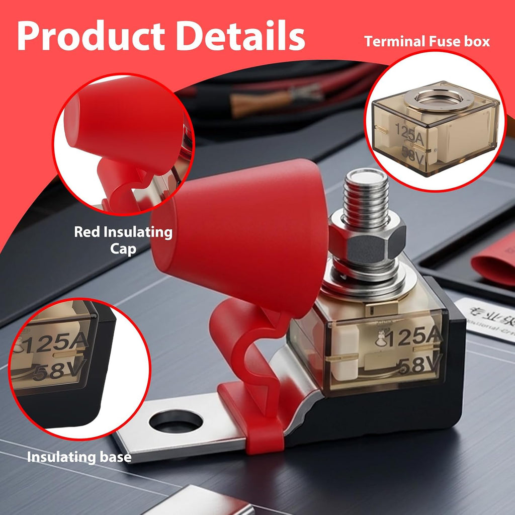125A 58V DC MRBF Terminal Fuse Block with 5/16" M8 Single Stud