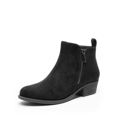 Women's Ankle Boots Low Chunky Heel Booties,Black-Suede,8