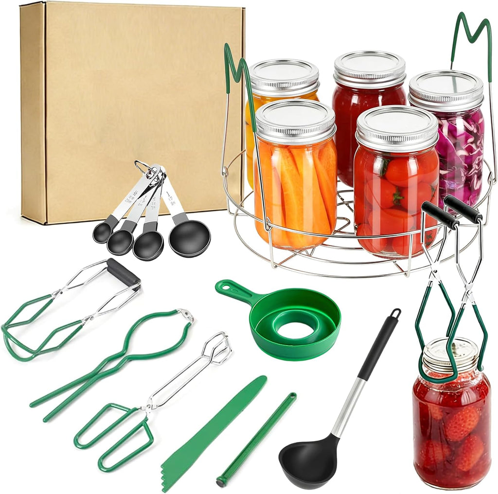 Canning Supplies Starter Kit,Canning Tools Set-9 Piece with Rack,Funnel, Ladle, Measuring Spoons,Jar Lifter, Bubble