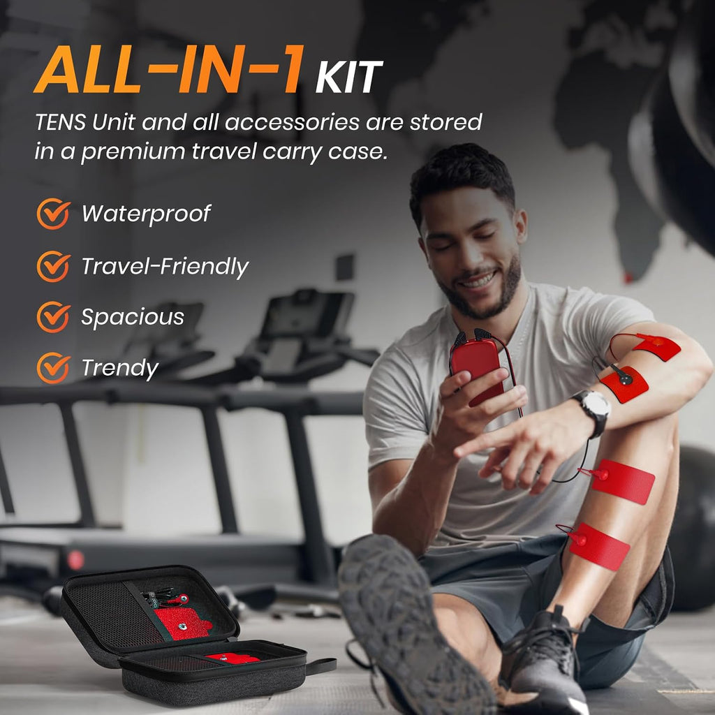 3-in-1 TENS Unit Muscle Stimulator for Pain Relief, 24 Modes, EVA Bag
