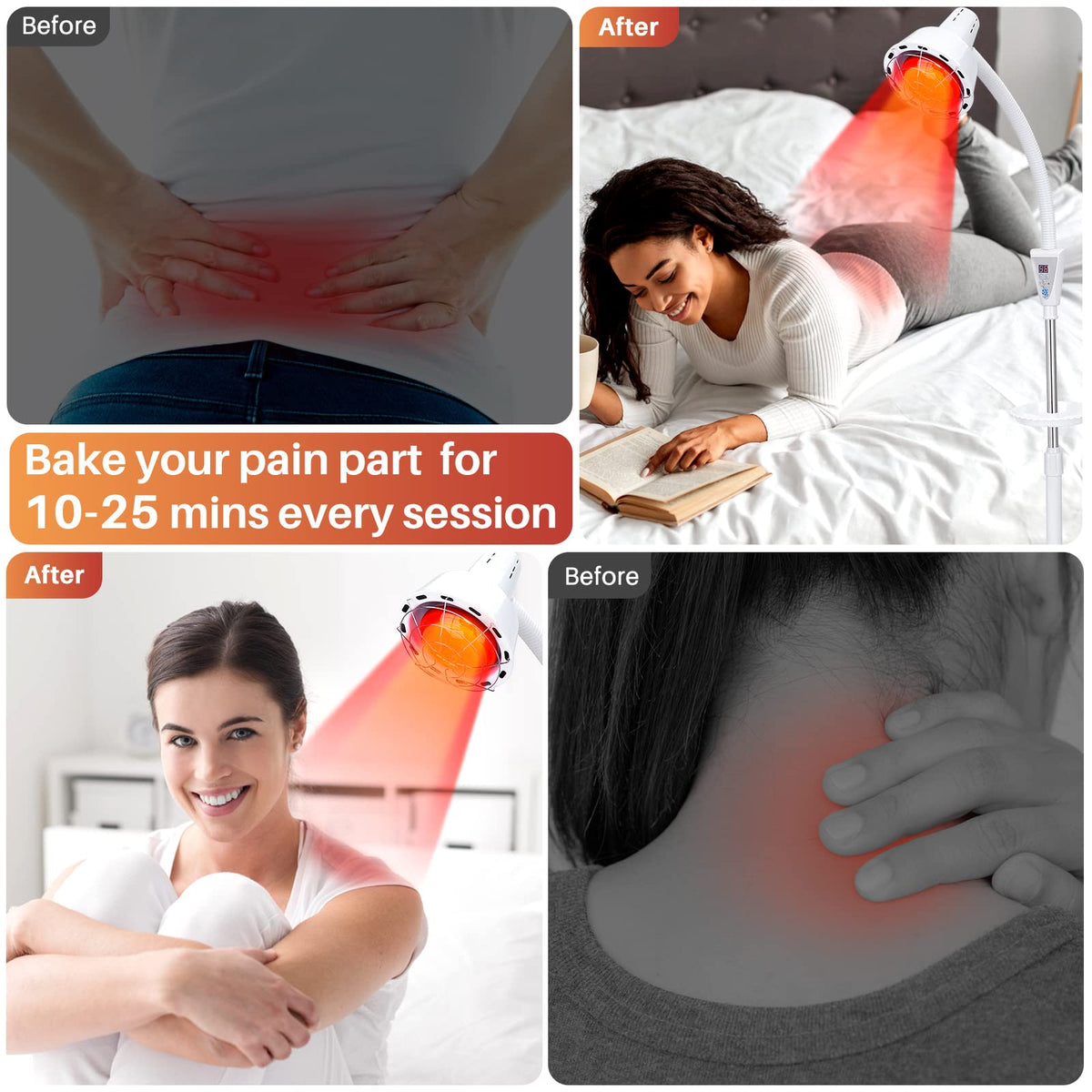 Infrared Red Light Therapy Lamp 275W with Timer and Adjustable Height Stand