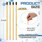 16 Pcs General Purpose Lab Thermometer, Glass, Total Immersion