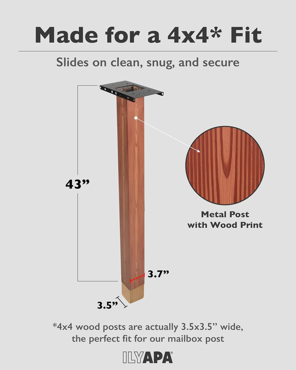 Mailbox Post Kit for Outside - 43x4x4 Wood Print Metal Sleeve - Wood | Two Universal Mounting Bracket, Mailbox Post