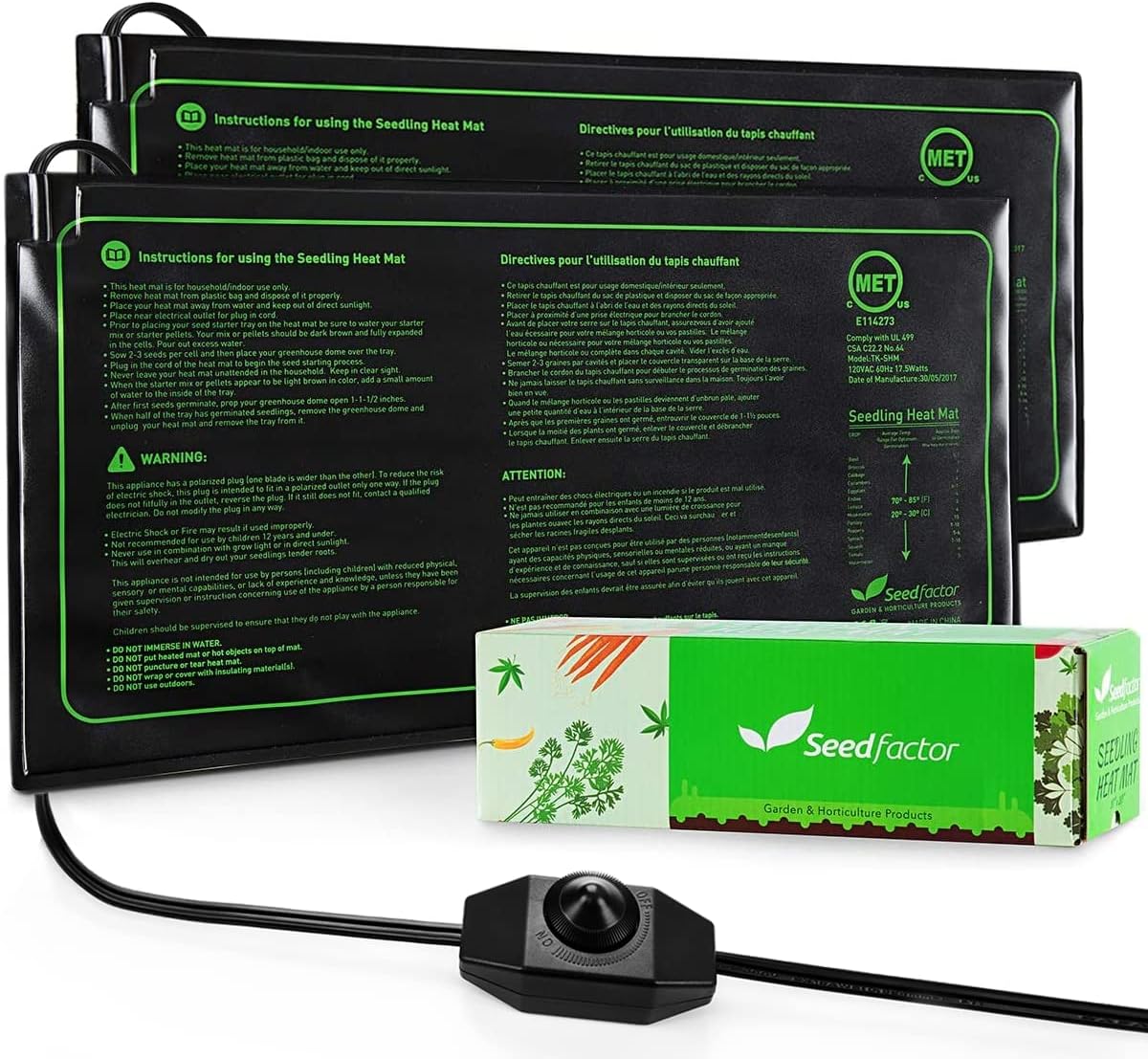 MET Certified 2 Pack Seedling Heat Mat, Seedfactor Adjustable Temperature Waterproof Durable Germination Station Heat