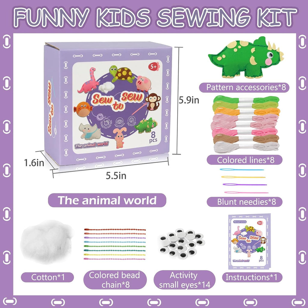 Kid Felt Sewing Kits for Beginners, DIY 8 Stuffed Animals for Kids Age 5-12