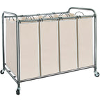 3 Section Laundry Sorter, Laundry Hamper with Wheels, Beige