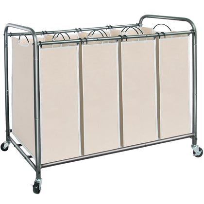 3 Section Laundry Sorter, Laundry Hamper with Wheels, Beige